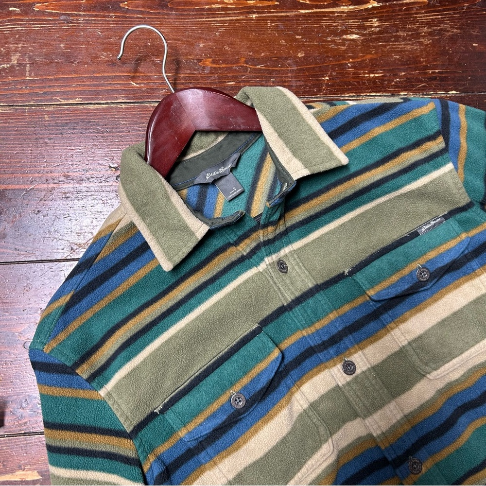 Eddie Bauer green striped jacket double pocket men's small